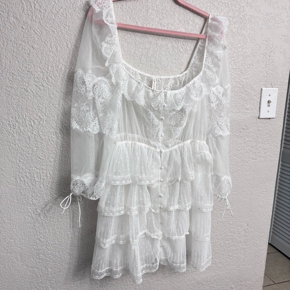 For Love & Lemons Forever Bridal Robe White Lace Sheer Wedding Feminine XL - Picture 3 of 10